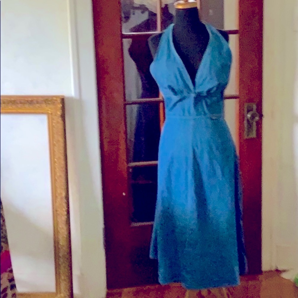 Bon jour denim halter dress# Marilyn Monroe # style old school denim